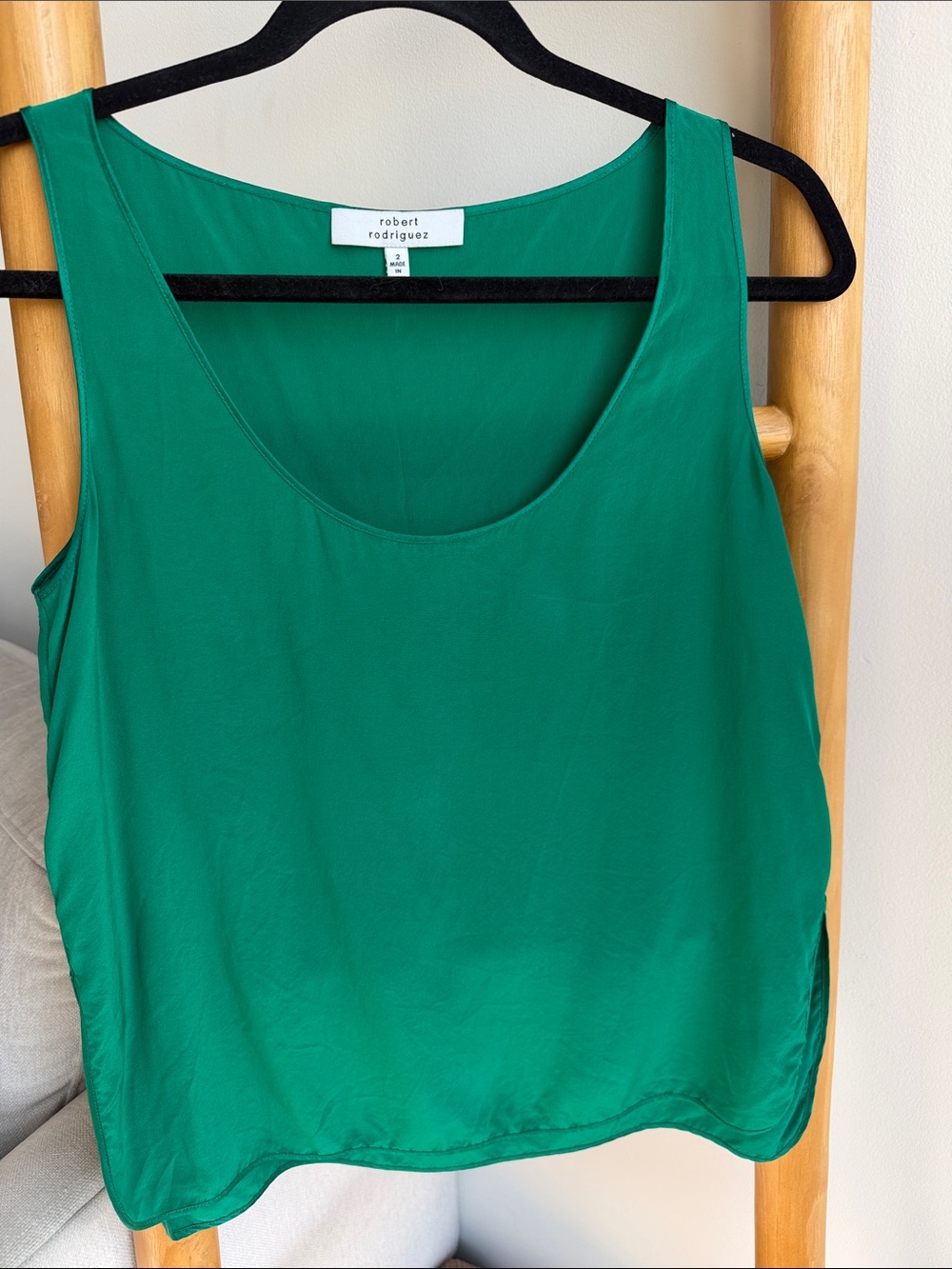 Robert Rodriguez Emerald Green Silk Scoop Neck Camisole